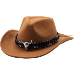 Men's Ceramal 100% Polyester Bull Skull Patterned Band Classic Fedora Cowboy Hat